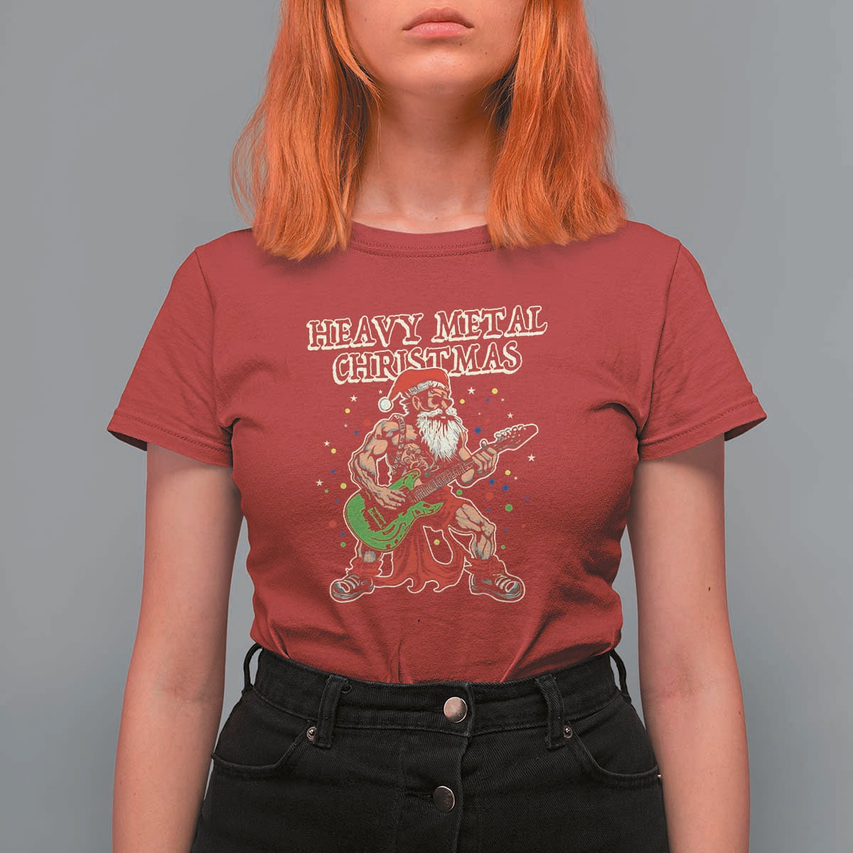 Heavy Metal Santa T Shirt For Women Playing Guitar Christmas Rock Music Lover - Wonder Print Shop