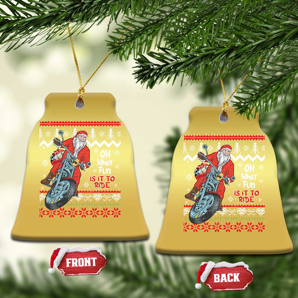 Biker Santa Claus Christmas Ornament Christmas Motorcycle Oh What Fun It Is To Ride Ugly Sweater - Wonder Print Shop