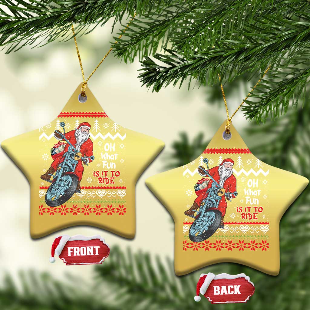 Biker Santa Claus Christmas Ornament Christmas Motorcycle Oh What Fun It Is To Ride Ugly Sweater - Wonder Print Shop
