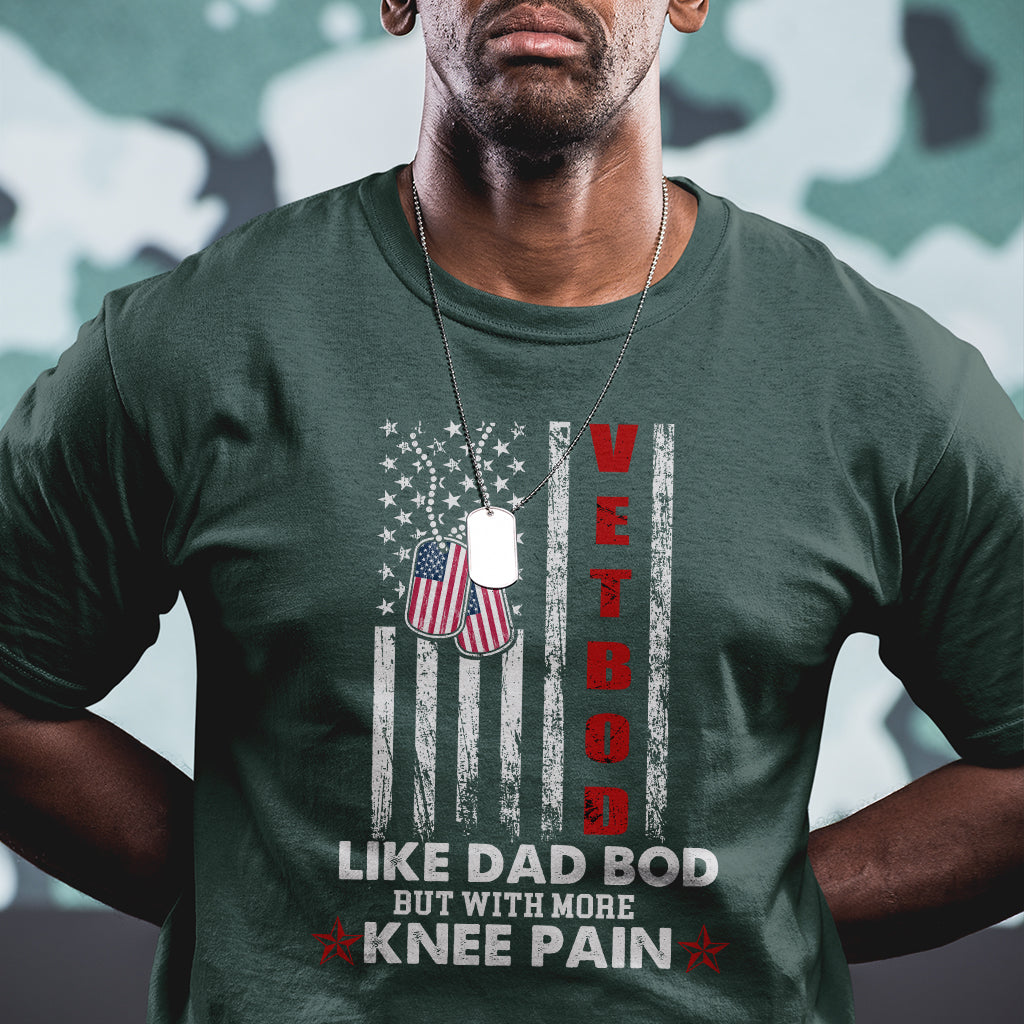 Vet Bod Like Dad Bod But With More Knee Pain Dog Tag Funny Veteran Dad T Shirt - Wonder Print Shop