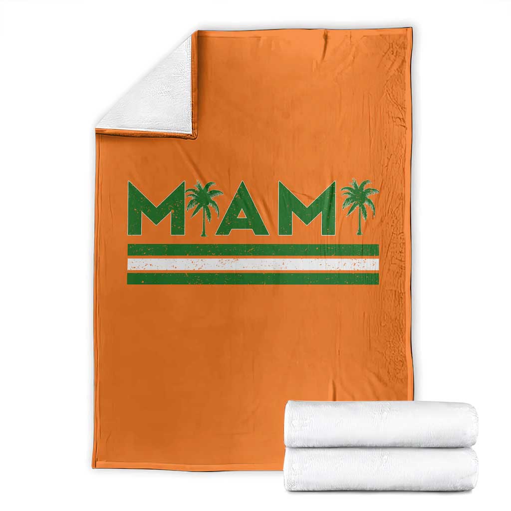 Retro Miami Palm Tree Throw Blanket Vintage South Florida Pride Distressed Orange and Green