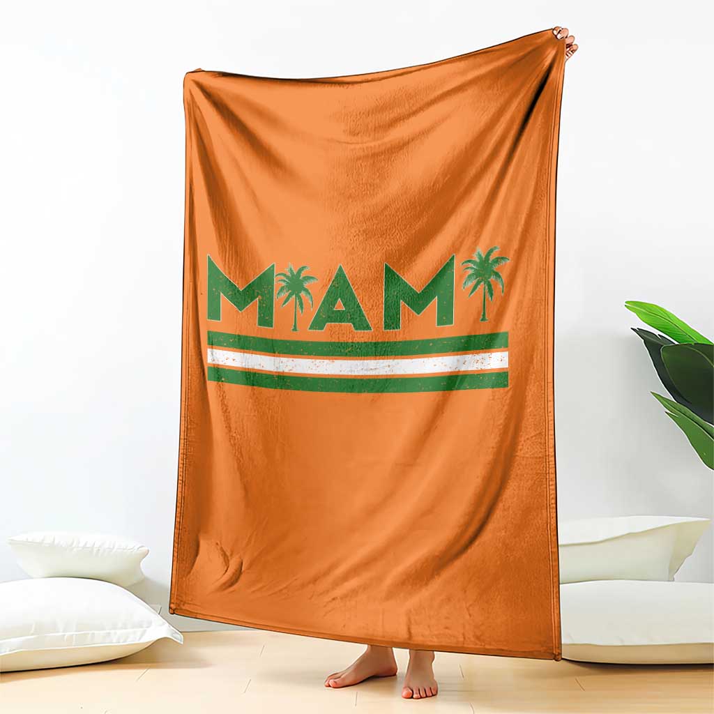 Retro Miami Palm Tree Throw Blanket Vintage South Florida Pride Distressed Orange and Green