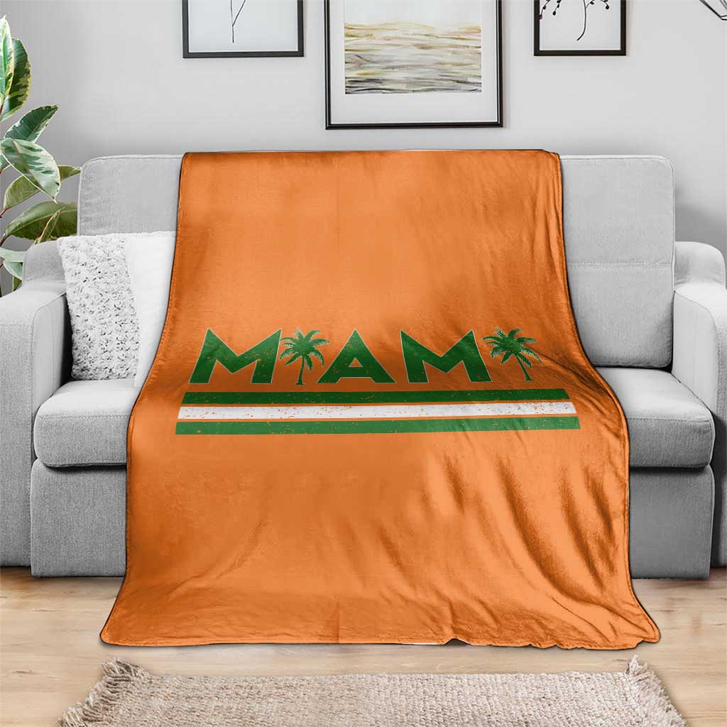 Retro Miami Palm Tree Throw Blanket Vintage South Florida Pride Distressed Orange and Green