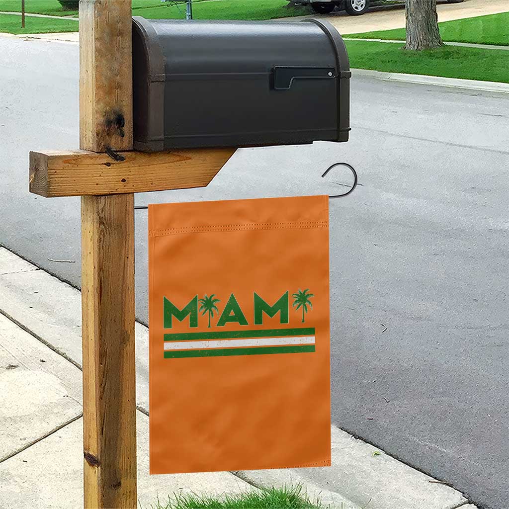 Retro Miami Palm Tree Garden Flag Vintage South Florida Pride Distressed Orange and Green