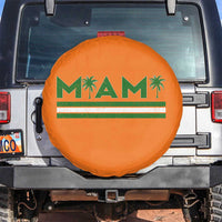 Retro Miami Palm Tree Spare Tire Cover Vintage South Florida Pride Distressed Orange and Green