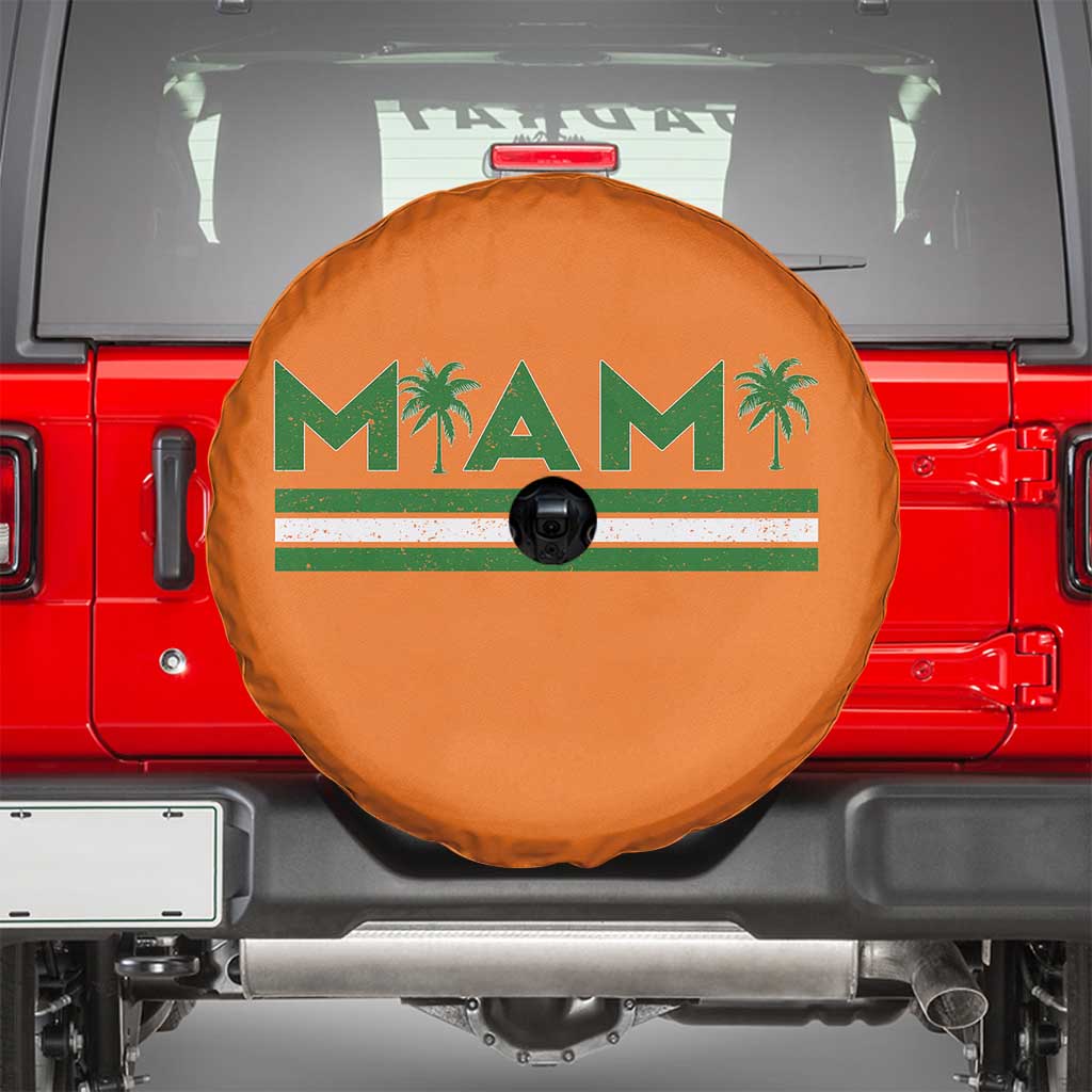 Retro Miami Palm Tree Spare Tire Cover Vintage South Florida Pride Distressed Orange and Green