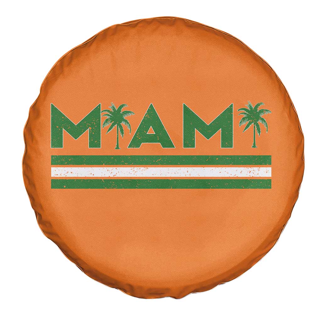 Retro Miami Palm Tree Spare Tire Cover Vintage South Florida Pride Distressed Orange and Green