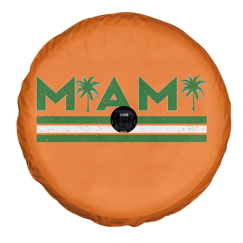 Retro Miami Palm Tree Spare Tire Cover Vintage South Florida Pride Distressed Orange and Green
