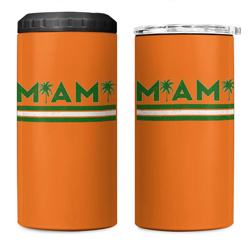 Retro Miami Palm Tree 4 in 1 Can Cooler Tumbler Vintage South Florida Pride Distressed Orange and Green