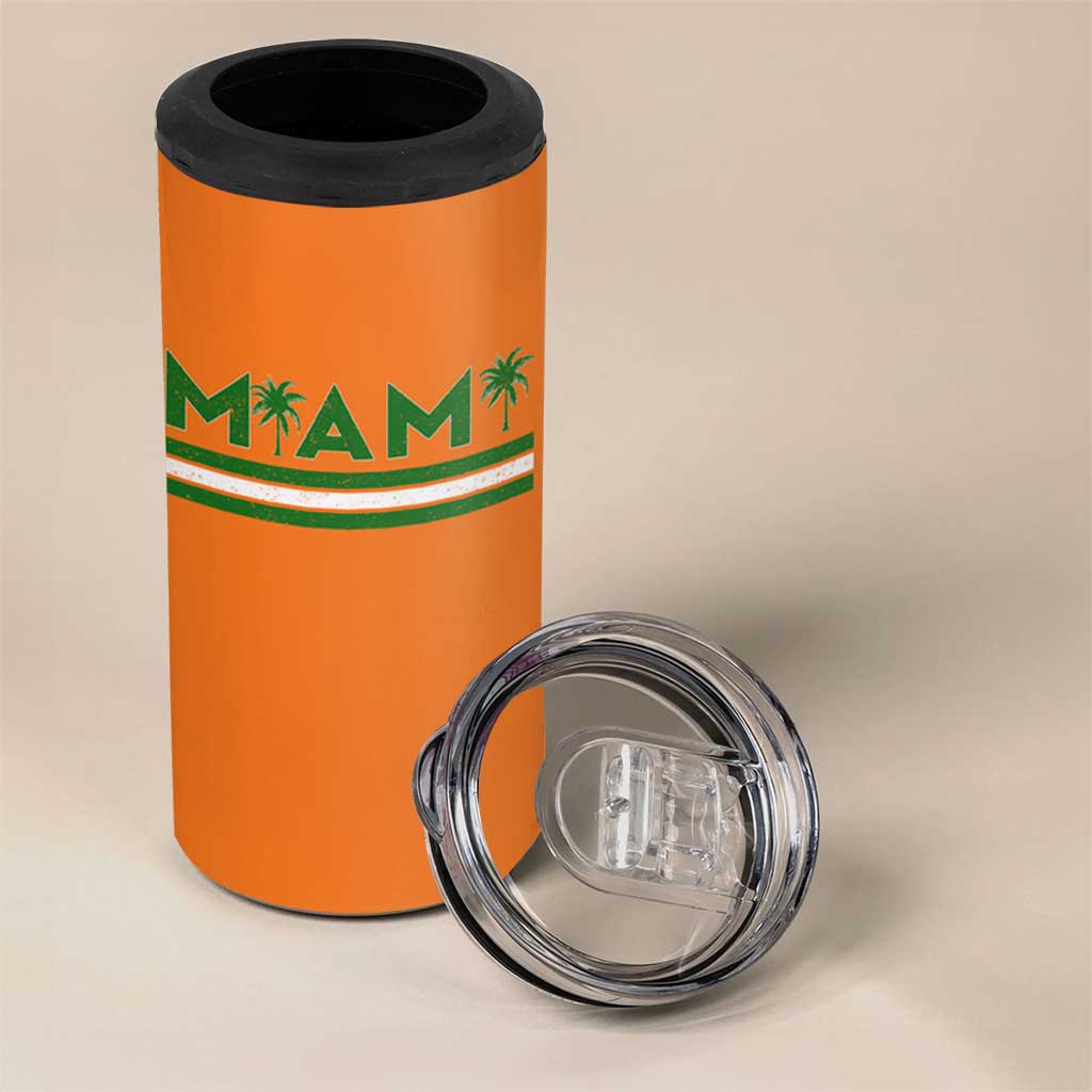 Retro Miami Palm Tree 4 in 1 Can Cooler Tumbler Vintage South Florida Pride Distressed Orange and Green