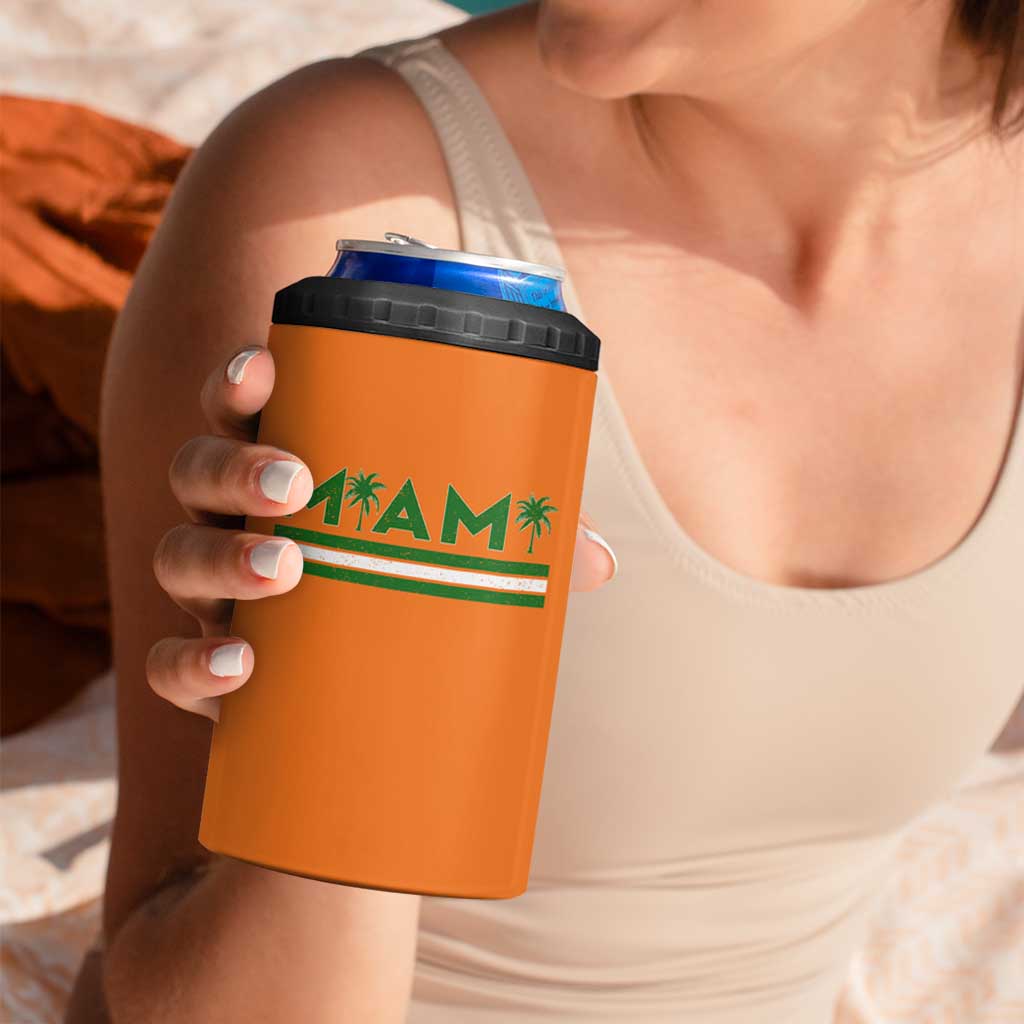 Retro Miami Palm Tree 4 in 1 Can Cooler Tumbler Vintage South Florida Pride Distressed Orange and Green