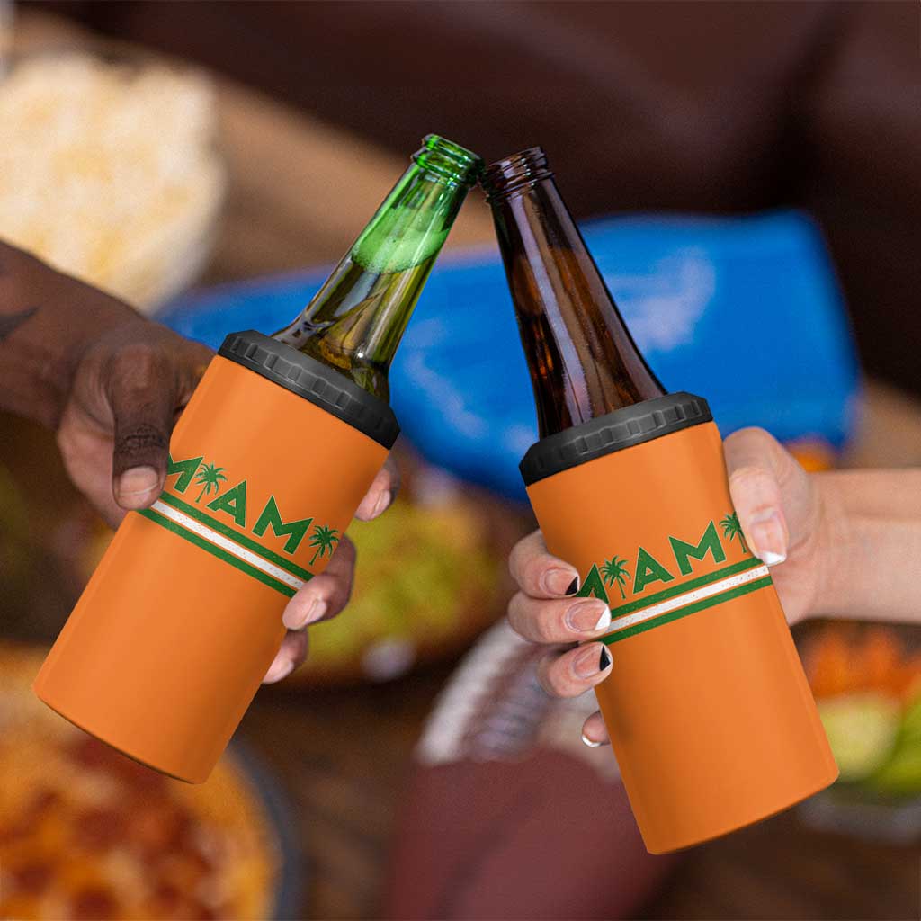 Retro Miami Palm Tree 4 in 1 Can Cooler Tumbler Vintage South Florida Pride Distressed Orange and Green