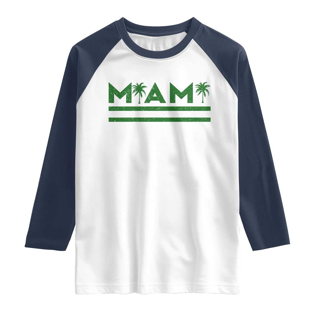 Retro Miami Palm Tree Raglan Shirt Vintage South Florida Pride Distressed Orange and Green