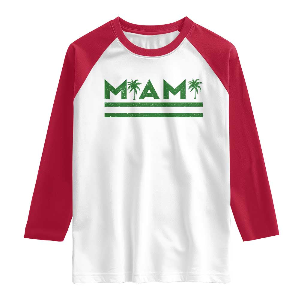 Retro Miami Palm Tree Raglan Shirt Vintage South Florida Pride Distressed Orange and Green