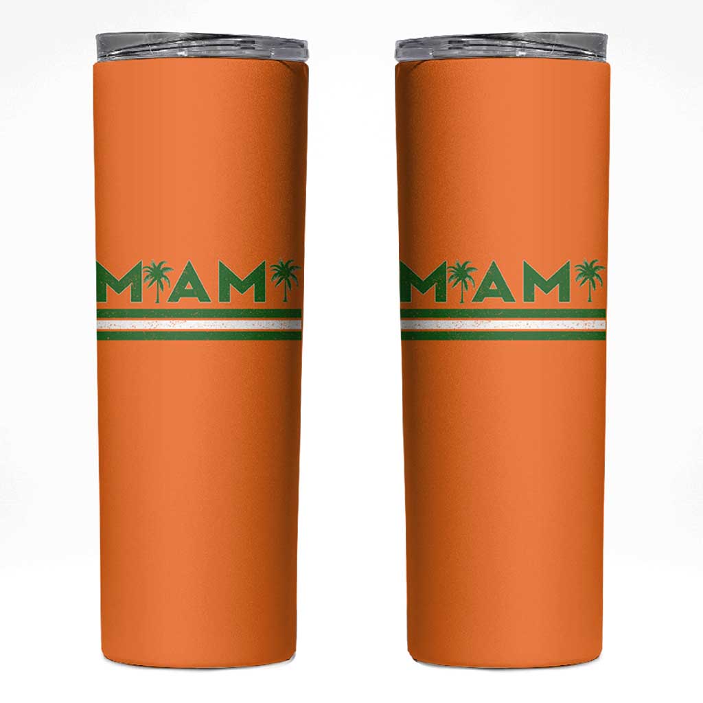 Retro Miami Palm Tree Skinny Tumbler Vintage South Florida Pride Distressed Orange and Green