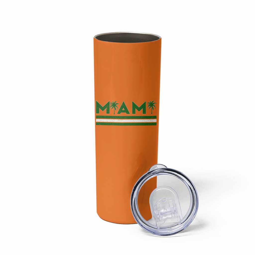 Retro Miami Palm Tree Skinny Tumbler Vintage South Florida Pride Distressed Orange and Green