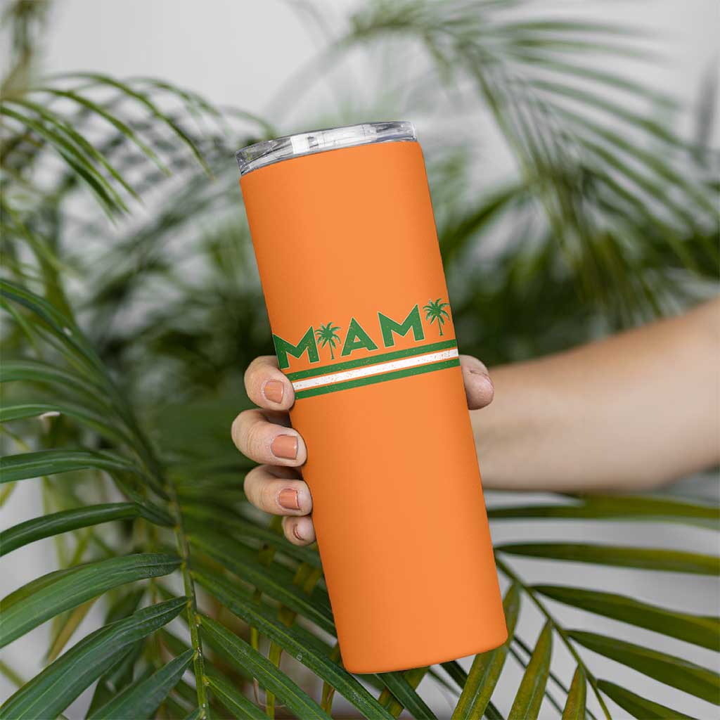 Retro Miami Palm Tree Skinny Tumbler Vintage South Florida Pride Distressed Orange and Green