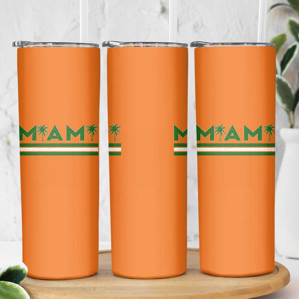 Retro Miami Palm Tree Skinny Tumbler Vintage South Florida Pride Distressed Orange and Green