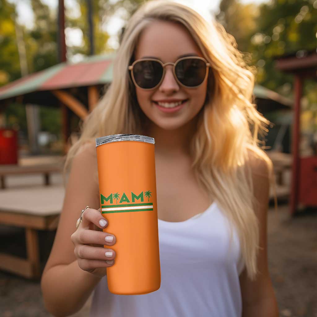 Retro Miami Palm Tree Skinny Tumbler Vintage South Florida Pride Distressed Orange and Green