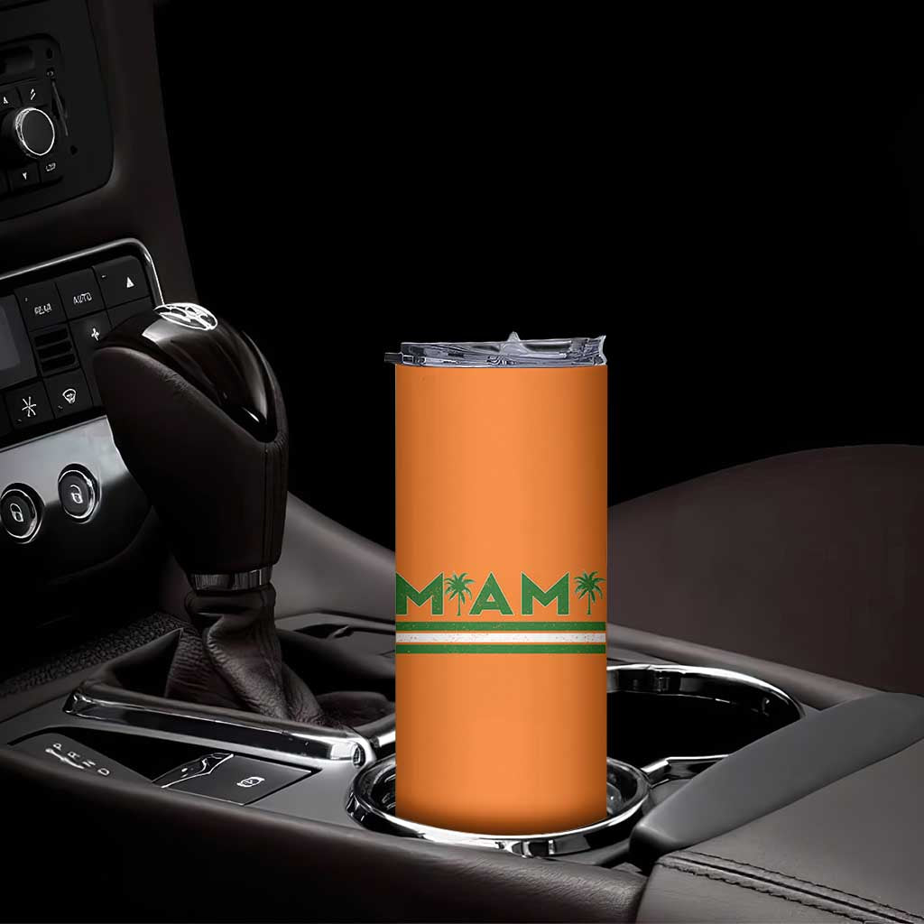 Retro Miami Palm Tree Skinny Tumbler Vintage South Florida Pride Distressed Orange and Green