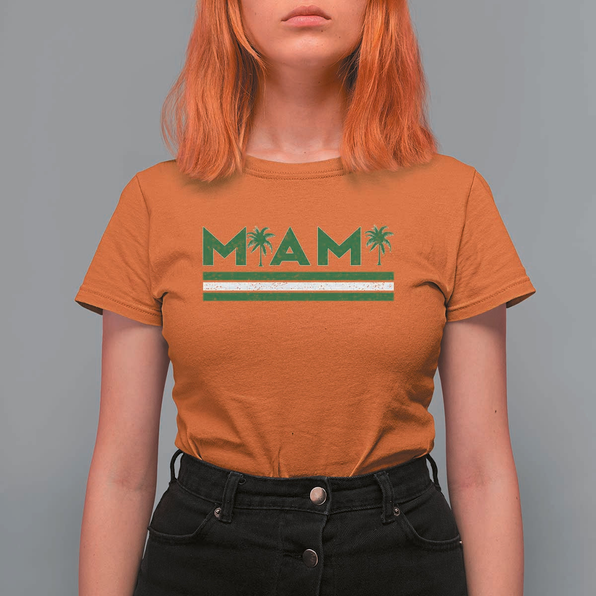 Retro Miami Palm Tree T Shirt For Women Vintage South Florida Pride Distressed Orange and Green