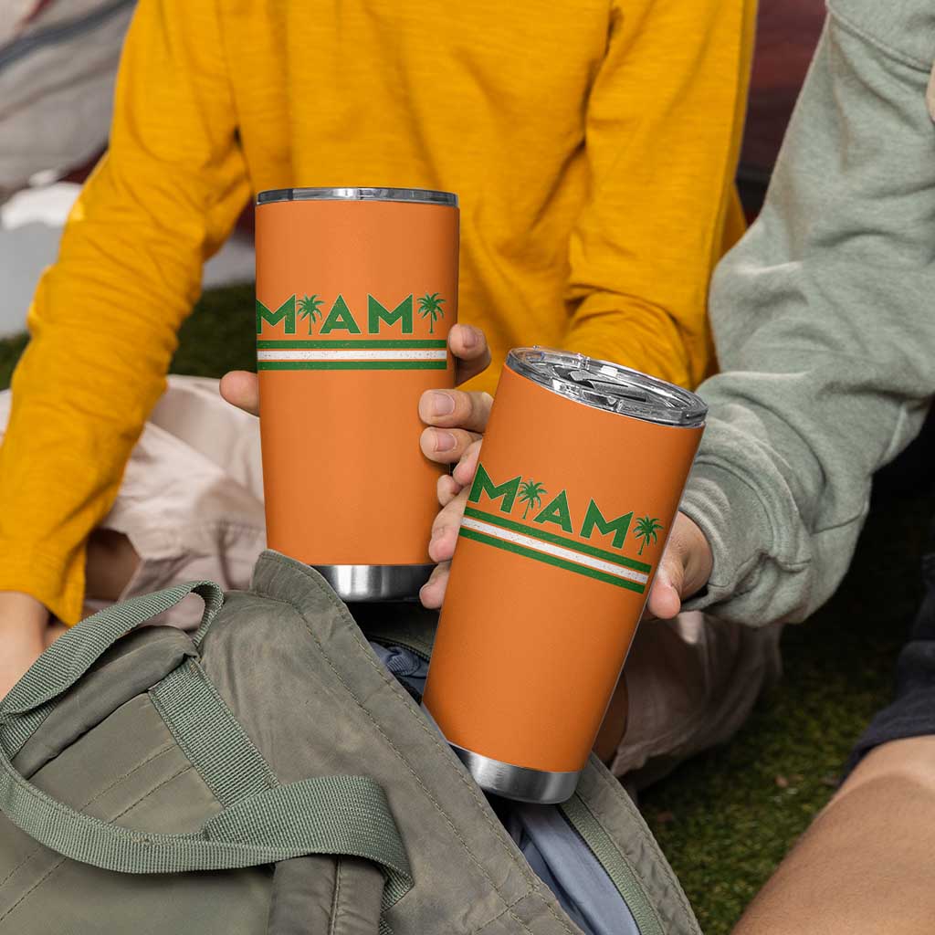 Retro Miami Palm Tree Tumbler Cup Vintage South Florida Pride Distressed Orange and Green