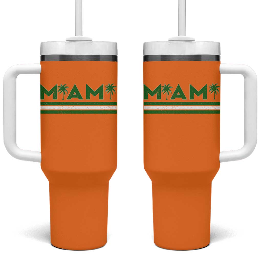 Retro Miami Palm Tree Tumbler With Handle Vintage South Florida Pride Distressed Orange and Green