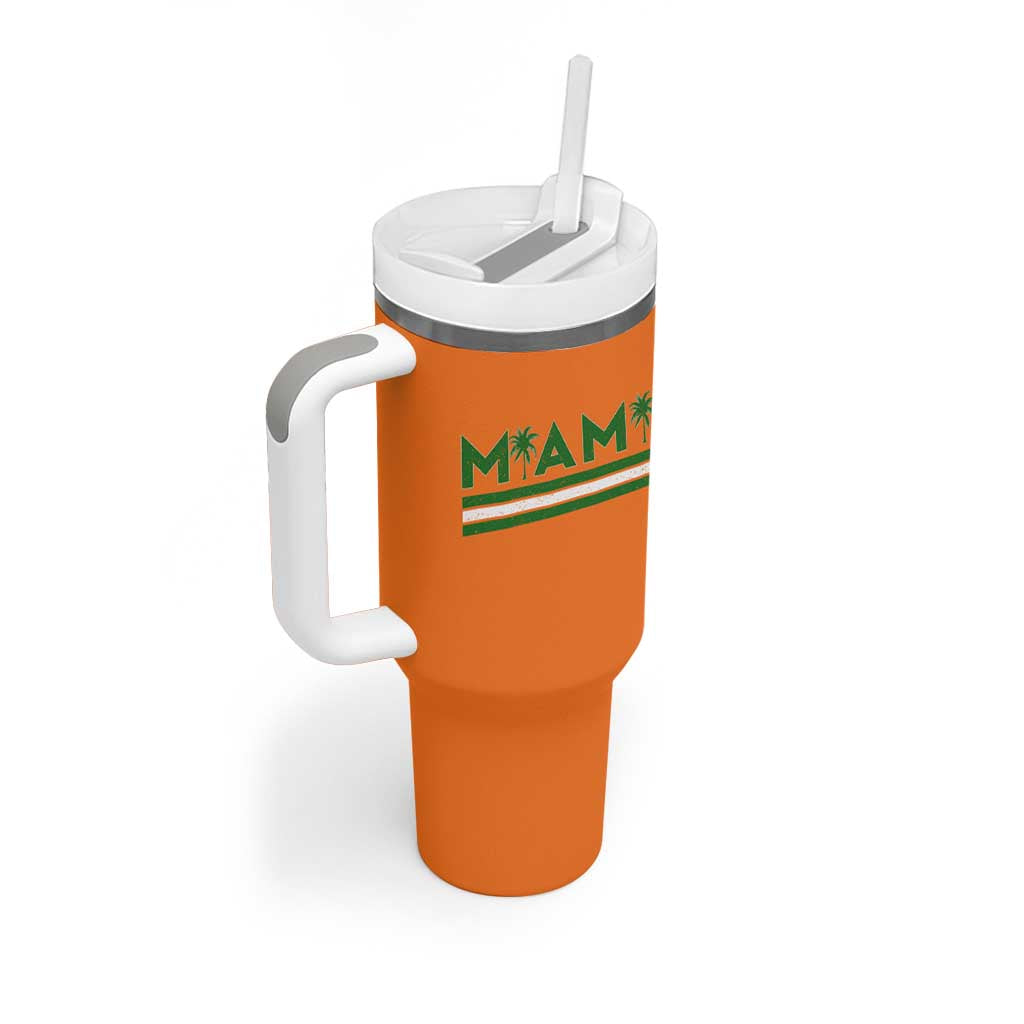 Retro Miami Palm Tree Tumbler With Handle Vintage South Florida Pride Distressed Orange and Green