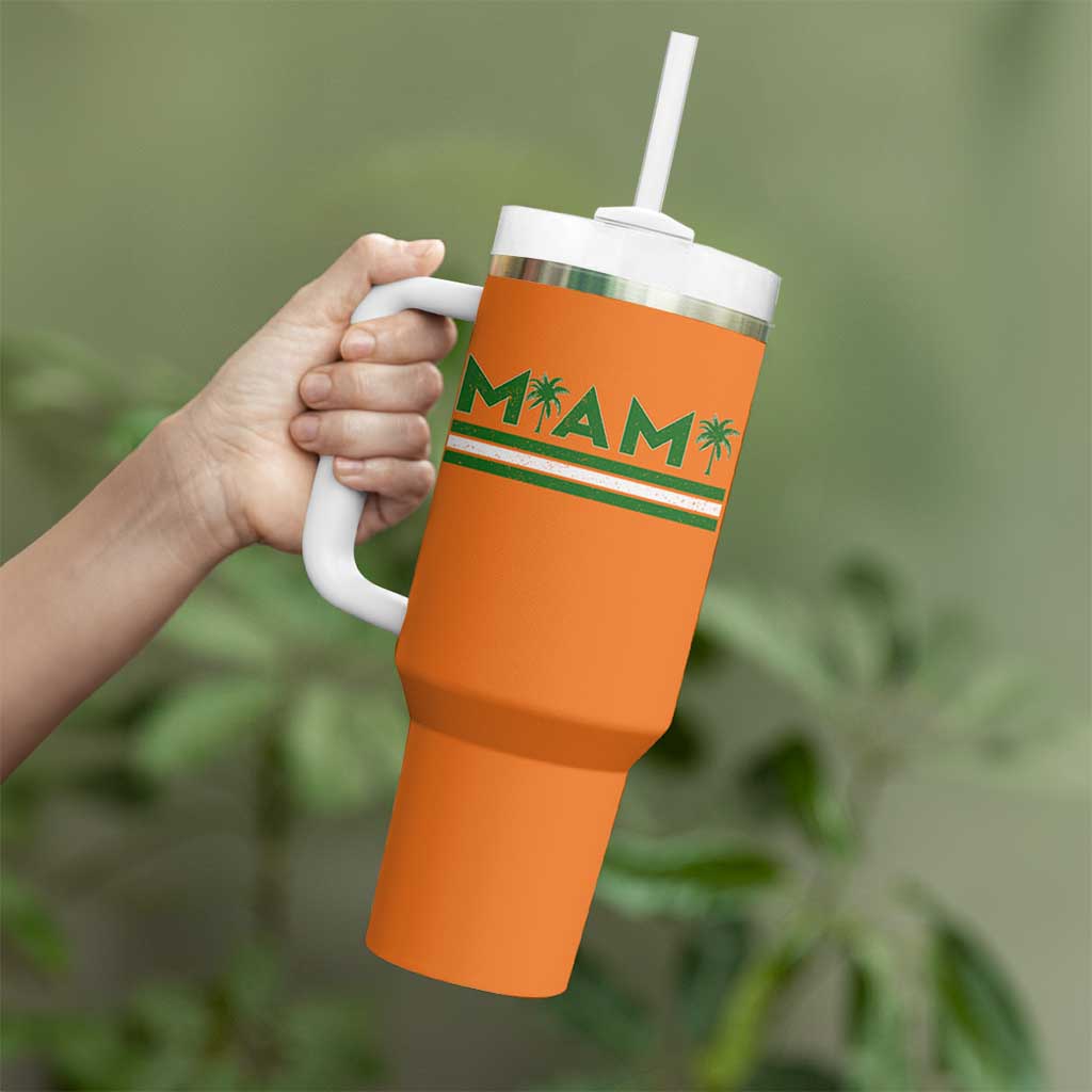 Retro Miami Palm Tree Tumbler With Handle Vintage South Florida Pride Distressed Orange and Green