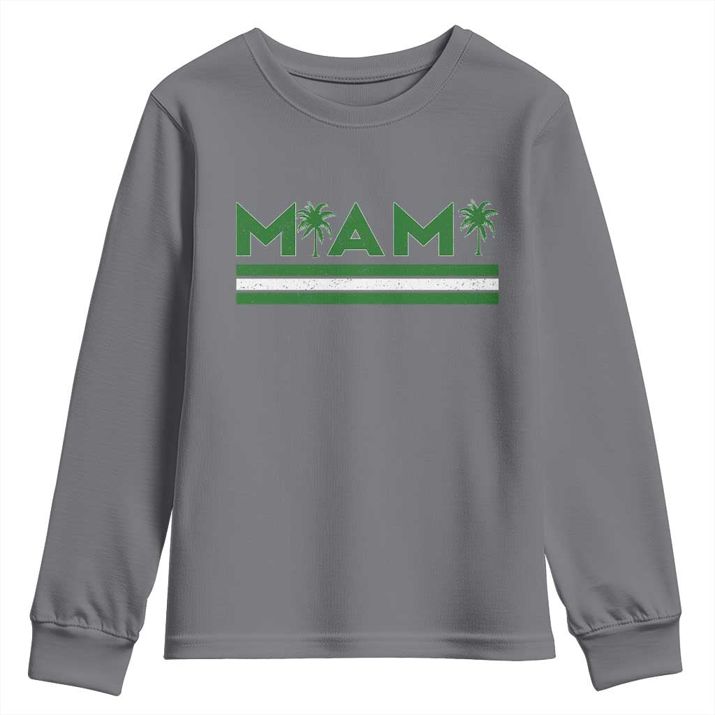 Retro Miami Palm Tree Youth Sweatshirt Vintage South Florida Pride Distressed Orange and Green