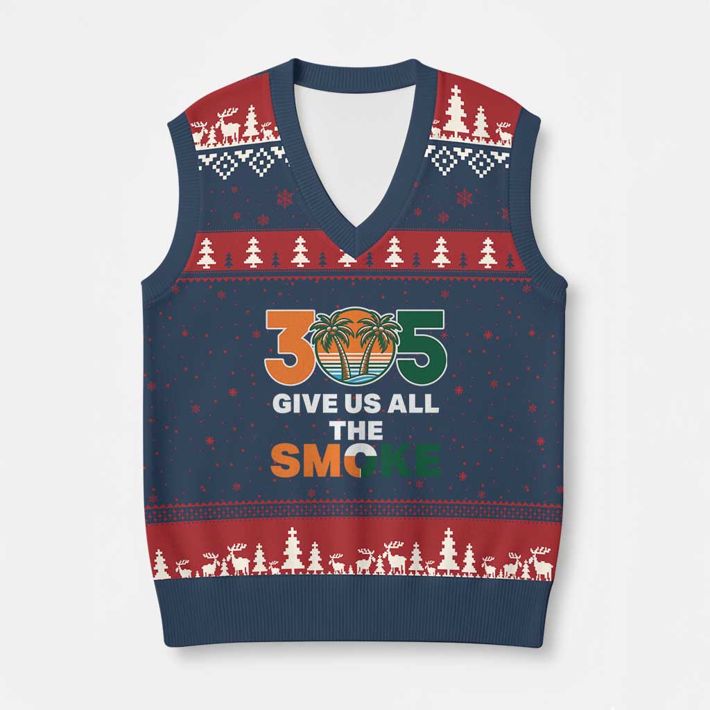 305 Give Us All the Smoke V-Neck Knit Sweater Vest Miami Fan South Florida Pride