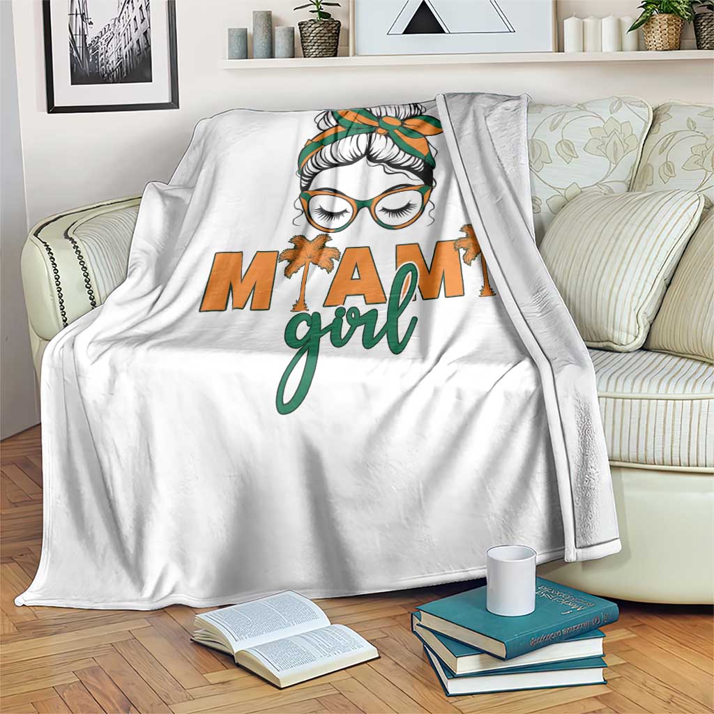 Miami Girl Messy Bun Bandana Throw Blanket South Florida Pride Palm Trees