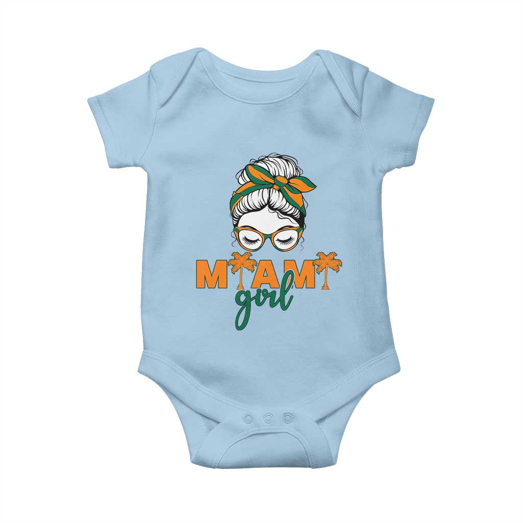 Miami Girl Messy Bun Bandana Baby Onesie South Florida Pride Palm Trees