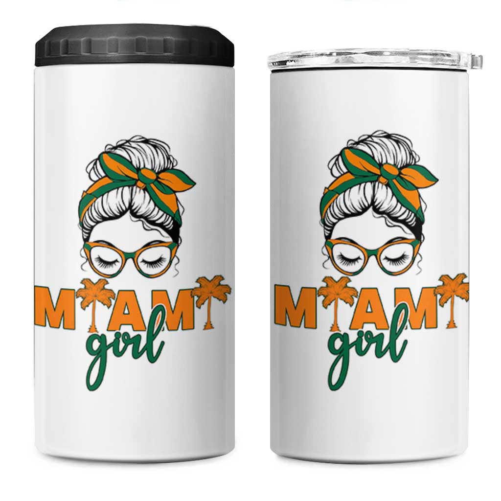 Miami Girl Messy Bun Bandana 4 in 1 Can Cooler Tumbler South Florida Pride Palm Trees