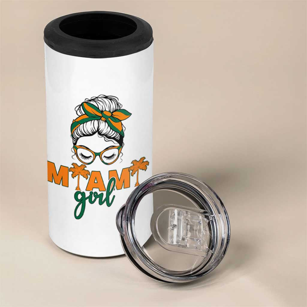 Miami Girl Messy Bun Bandana 4 in 1 Can Cooler Tumbler South Florida Pride Palm Trees