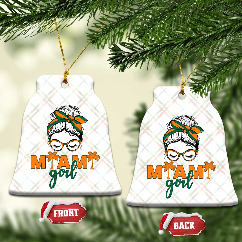 Miami Girl Messy Bun Bandana Ceramic Ornament South Florida Pride Palm Trees