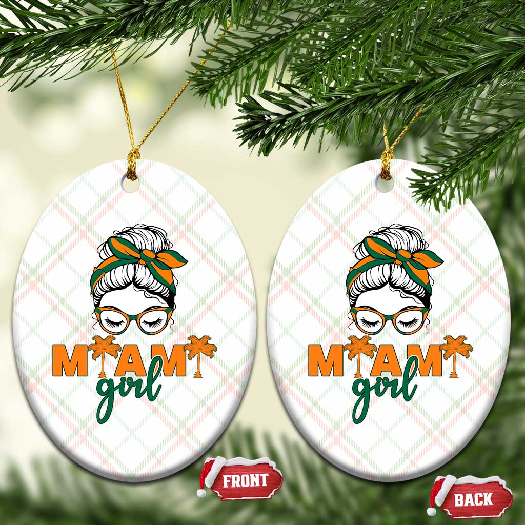 Miami Girl Messy Bun Bandana Ceramic Ornament South Florida Pride Palm Trees