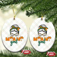 Miami Girl Messy Bun Bandana Ceramic Ornament South Florida Pride Palm Trees