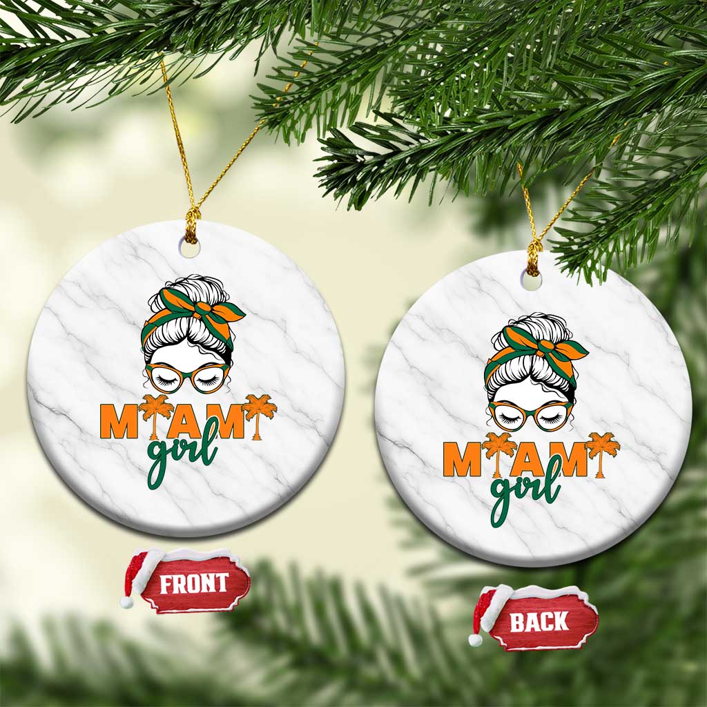 Miami Girl Messy Bun Bandana Ceramic Ornament South Florida Pride Palm Trees