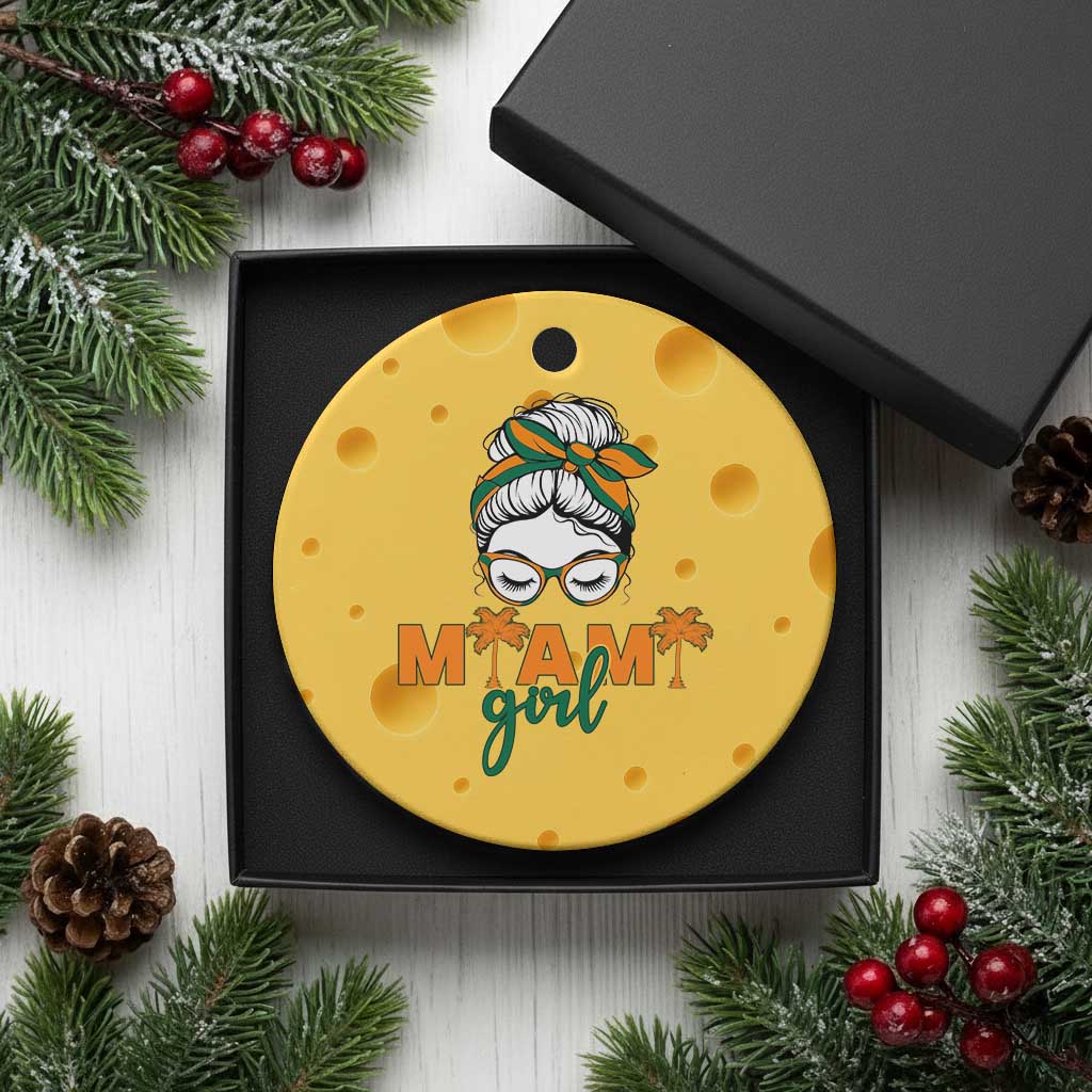 Miami Girl Messy Bun Bandana Ceramic Ornament South Florida Pride Palm Trees