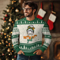 Miami Girl Messy Bun Bandana Ugly Christmas Sweater South Florida Pride Palm Trees