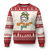 Miami Girl Messy Bun Bandana Ugly Christmas Sweater South Florida Pride Palm Trees