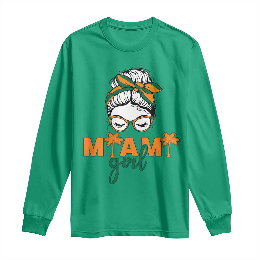 Miami Girl Messy Bun Bandana Long Sleeve Shirt South Florida Pride Palm Trees