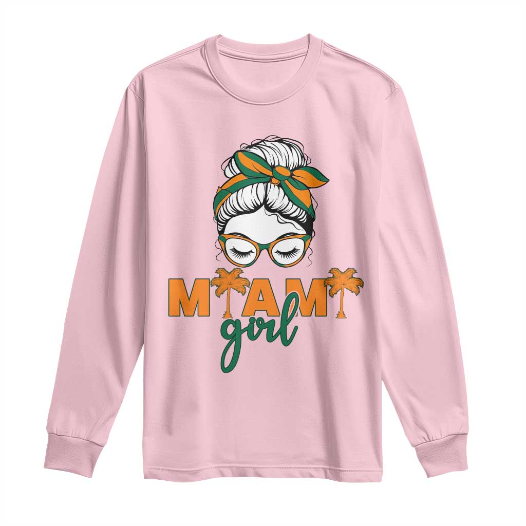 Miami Girl Messy Bun Bandana Long Sleeve Shirt South Florida Pride Palm Trees