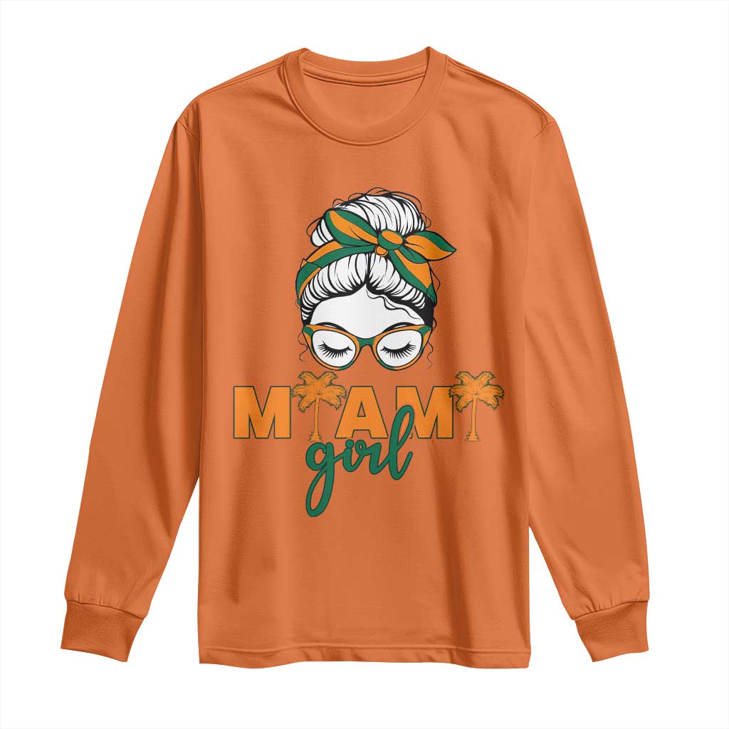 Miami Girl Messy Bun Bandana Long Sleeve Shirt South Florida Pride Palm Trees