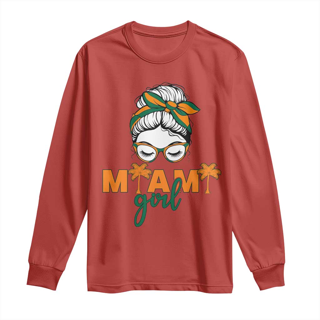 Miami Girl Messy Bun Bandana Long Sleeve Shirt South Florida Pride Palm Trees