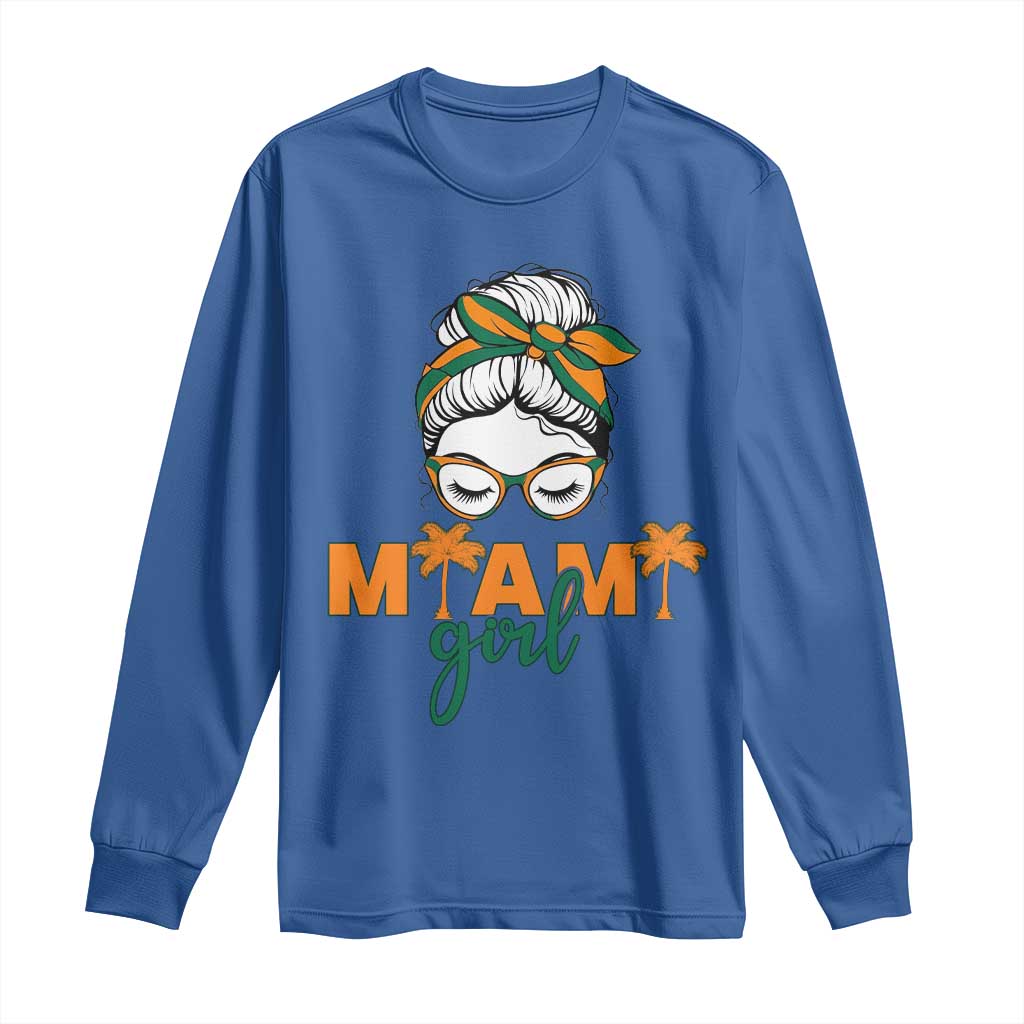 Miami Girl Messy Bun Bandana Long Sleeve Shirt South Florida Pride Palm Trees