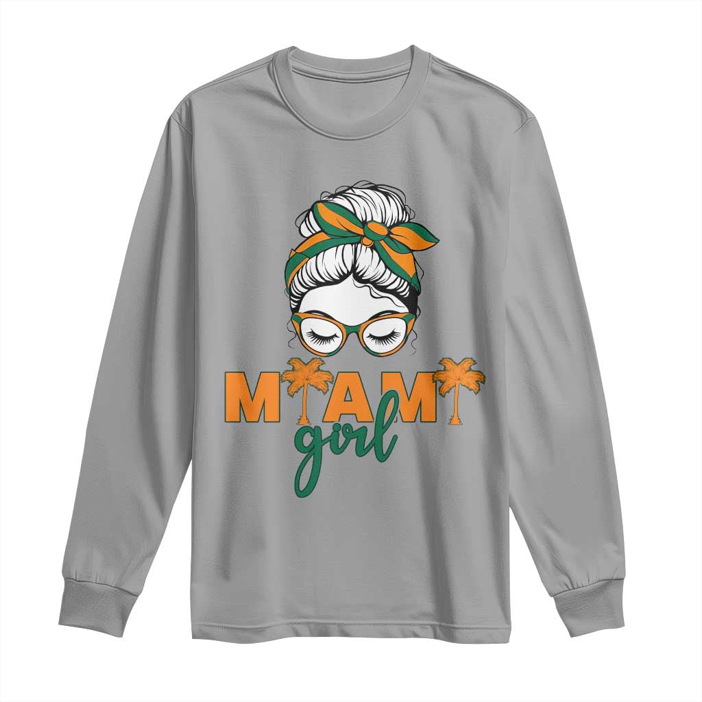 Miami Girl Messy Bun Bandana Long Sleeve Shirt South Florida Pride Palm Trees