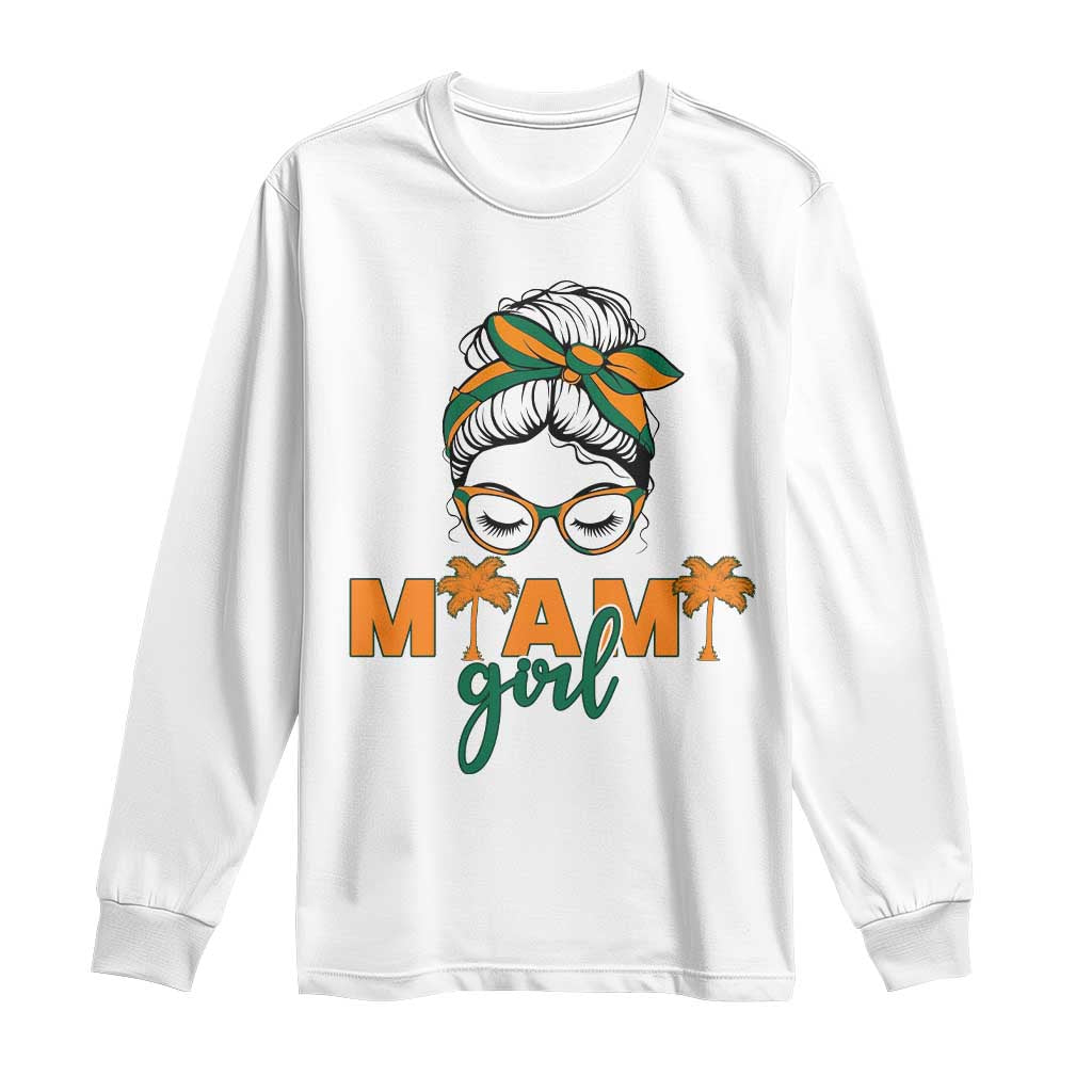 Miami Girl Messy Bun Bandana Long Sleeve Shirt South Florida Pride Palm Trees