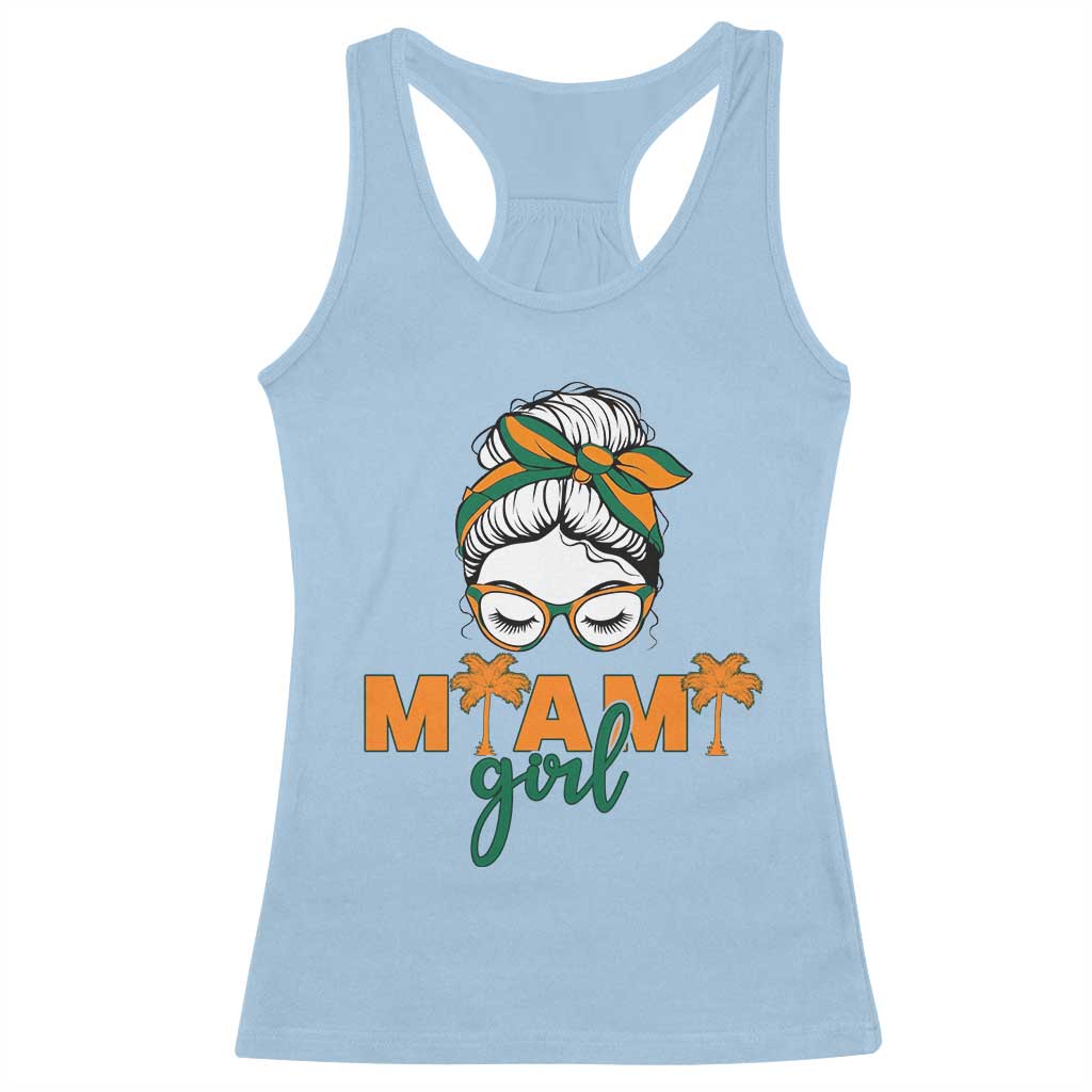 Miami Girl Messy Bun Bandana Racerback Tank Top South Florida Pride Palm Trees